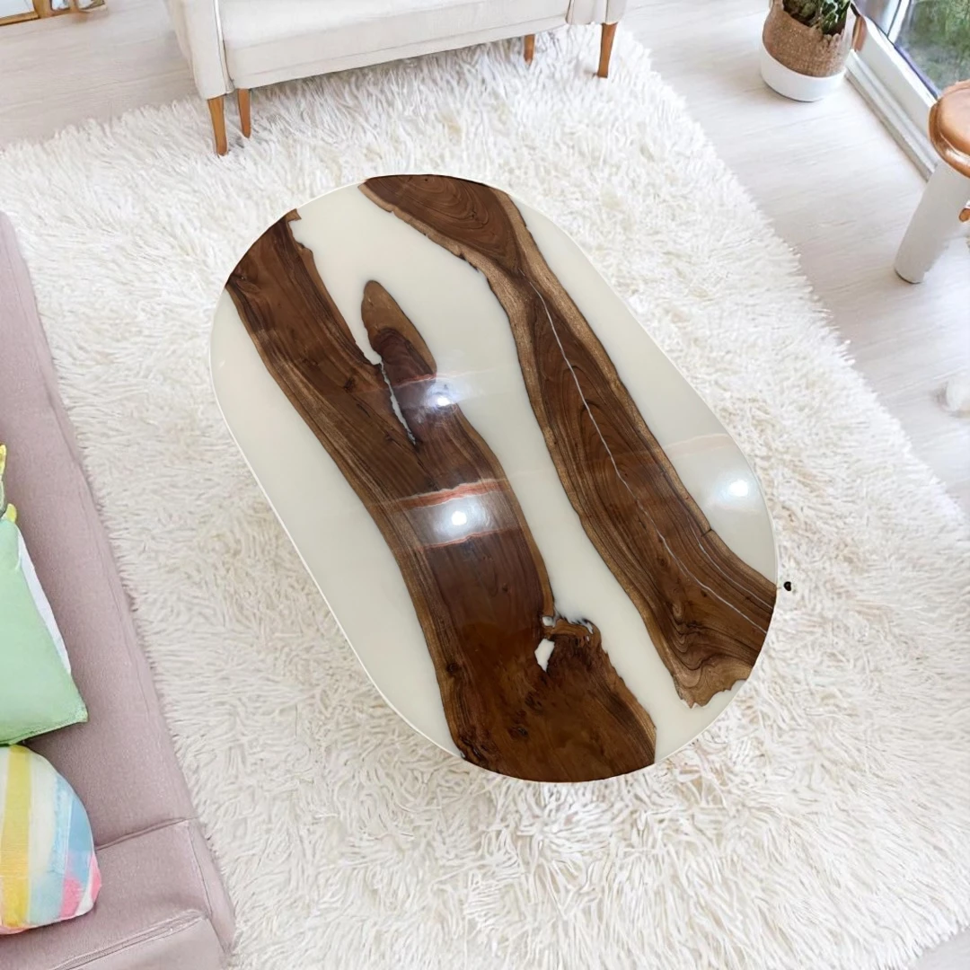 Timeless Elegance: White Epoxy Live Edge Wood Table